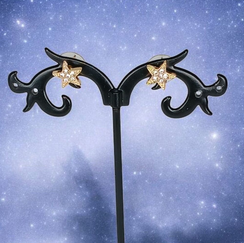 Gold Caribiner Pendant Necklace Star Stud Earrings Mod 60s Astro Core Y2k Core - Picture 5 of 16